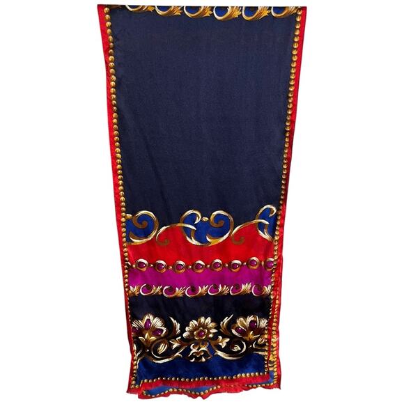 Adrienne Vittadini long rectangle scarf 100% silk 53" fringe hem blue multicolor - Picture 1 of 6